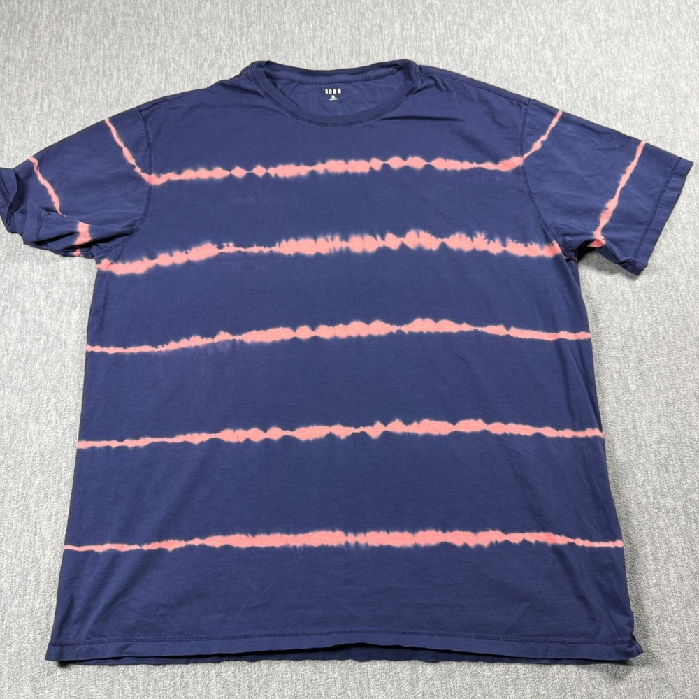 ROWM Shirt Mens XL Blue Tie Dye Striped Crew Neck Short Sleeve Cotton T-Shirt